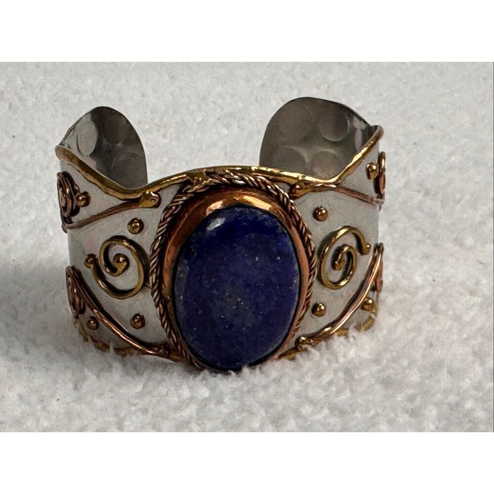 Mixed Metal Lapis Lazuli Cuff Bracelet - Picture 2 of 9